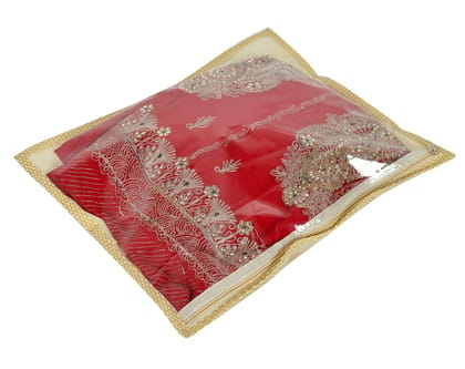 3 Pcs Plastic Waterproof Saree Covers for Storage | Wardrobe Organizer for Storage | Saree Organiser for Wardrobe | Palki Print - Golden
