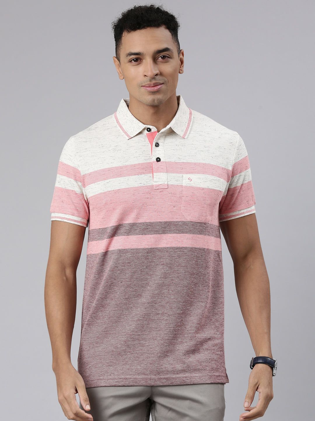 Classic Polo Men's Half Sleeve White/Maroon Polo Neck Cotton Blend Slim Fit T-Shirt | VTA - 272 A SF P