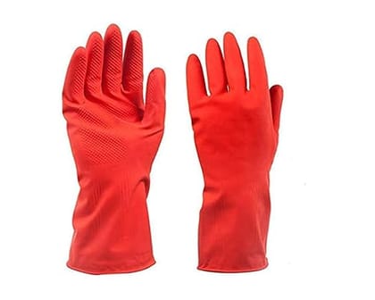 Aabha Reusable Rubber Hand Gloves for Washing/Cleaning Kitchen and Garden- Pair of 1 (Red)