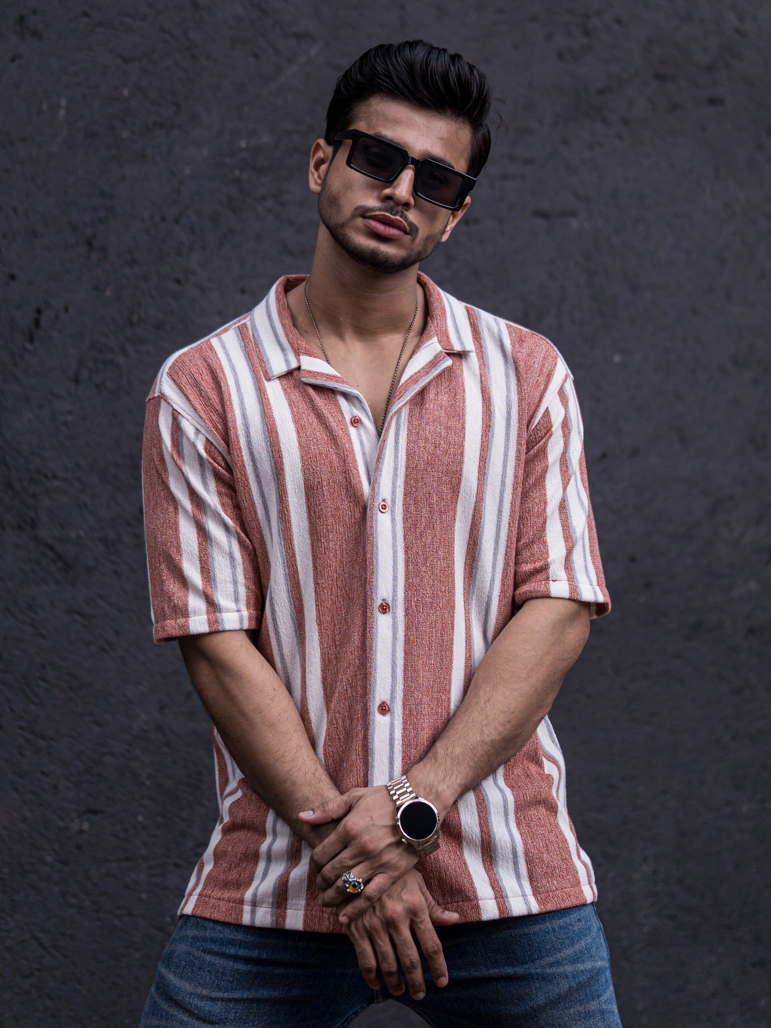Striped Dark Onion Half Sleeve Shirt-S