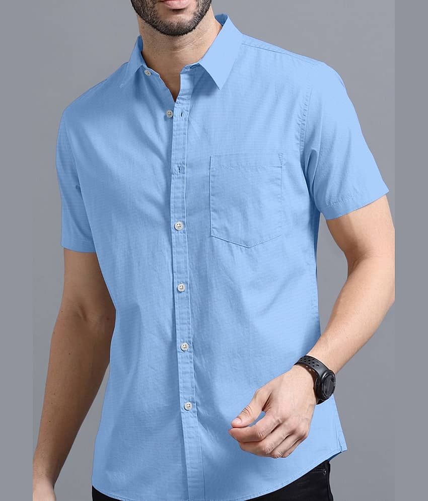 Ethnic Trendz Cotton Blend Regular Fit Solids Half Sleeves Men's Casual Shirt - Light Blue ( Pack of 1 )