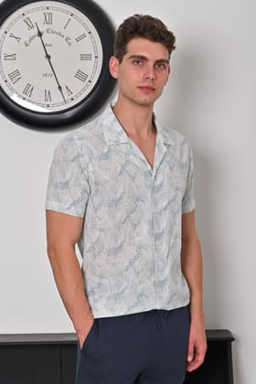 Astrid - Linen Printed Shirt - Blue-S-38 / BLUE