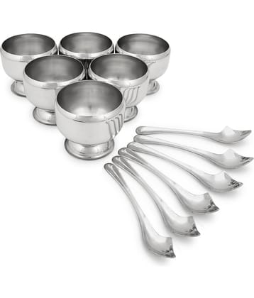 Dynore Stainless Steel Dessert Bowl With Spoon, 150ml each, (Pack of 12)