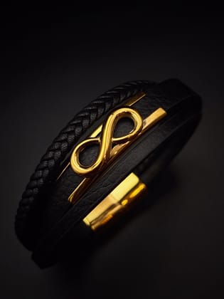 Gold Infinity Leather Bracelet for men