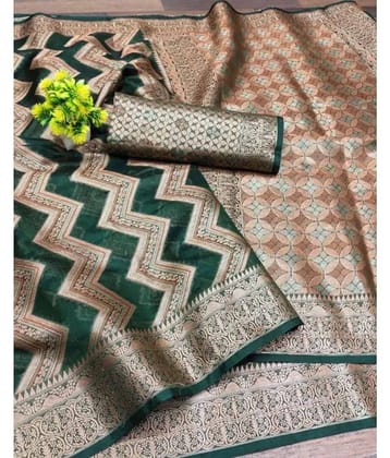 Gullak Organza Embellished Saree With Unstitched Blouse Piece ( Green )