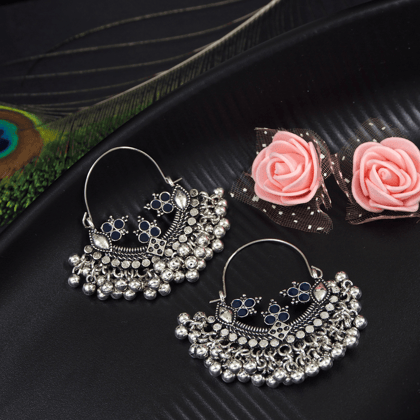 Silver Plated Multi Coloured Hanging Silver Beads Chandbali Earring- AER 3573