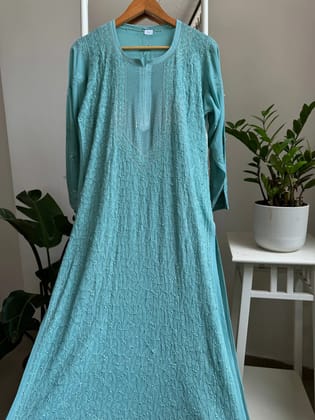 Viscose Kurti with Mukaish Work - Turquoise Blue-Light green / Viscose / M