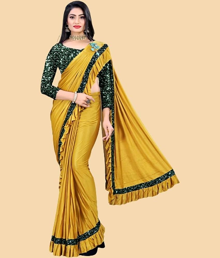 Aika Lycra Embellished Saree With Unstitched Blouse Piece ( Red )