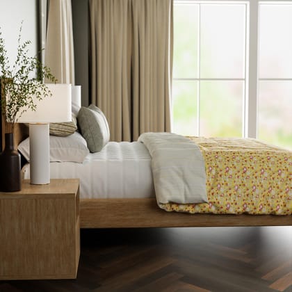 Block Printed King Size Cotton Duvet 90x108 Yellow Floral