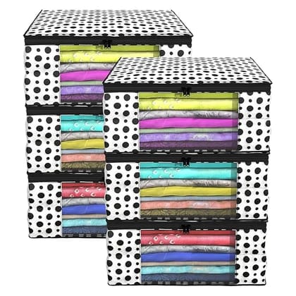 Bindian Multipurpose Saree Cover for Wardrobe Storage | Premium Non-Woven Fabric Cloth Organizer Box with Transparent Window & Zipper | Ideal for Storing Sarees & More (Beige, Pack of 6)