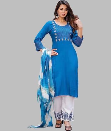 G4Girl - Blue Straight Rayon Women's Stitched Salwar Suit ( Pack of 1 )