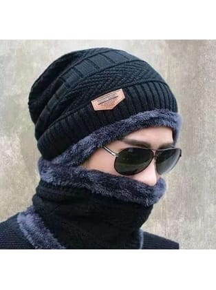 Infispace Black Cotton Mens Cap ( Pack of 1 ) - Black