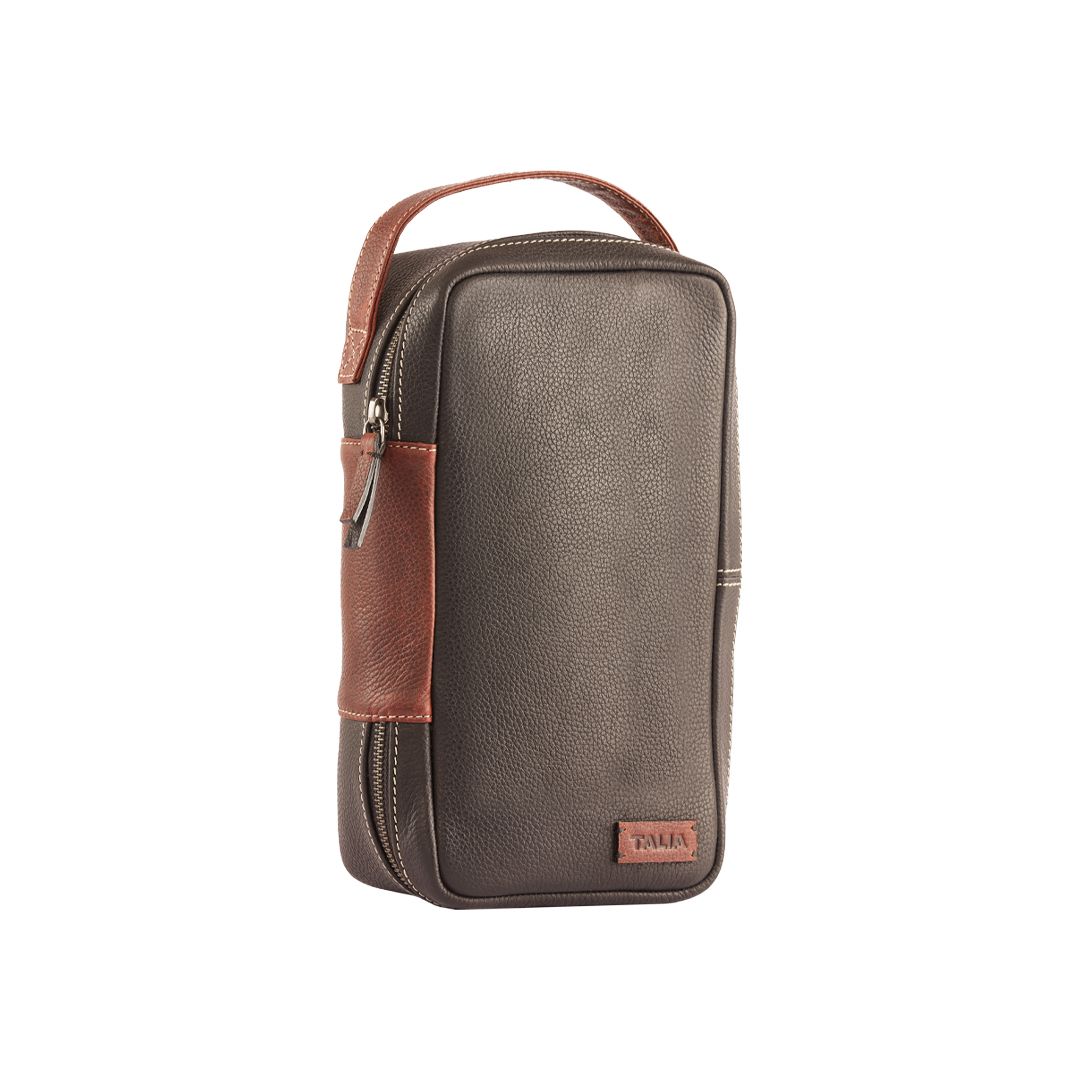 Travel Case-Full Grain Leather Zippered Toiletry Bag .