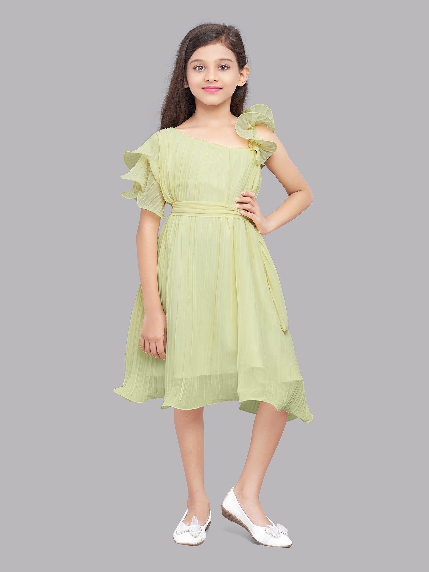Pink Chick  Yellow Accordion Pleated Dress-14-15y / Yellow