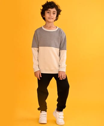 STONE GREY CUT N SEW BOYS SWEATSHIRT BLACK FLEECE JOGGER SET - GREYBEIGE/BLACK-0-6 MONTHS / 2N / GREYBEIGE/BLACK