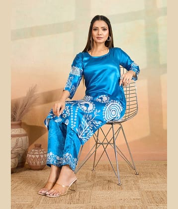 Women Basket Women Rayon Printed Straight Kurti With Pants ( Teal )