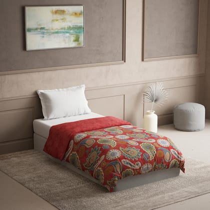 DDECOR - The Prime Collection 100% Cotton Global Ethnic Pattern 145TC Single Winter Quilt|152 CM X 224 CM| - Red