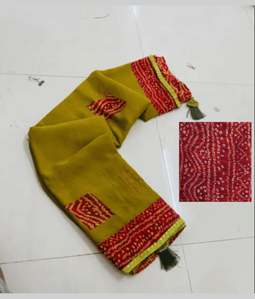 Gullak Georgette Embellished Bandhani Sarees With Unstitched Blouse Piece ( Olive )