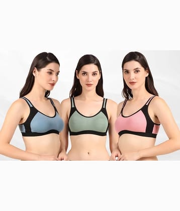 Kiran Enterprises Pack of 3 Cotton Non Padded T-Shirt Bra For Women ( Pink,Blue,Green )