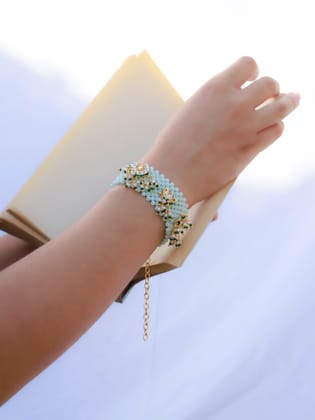Lafiza Turquoise Kundan Bracelet-Green