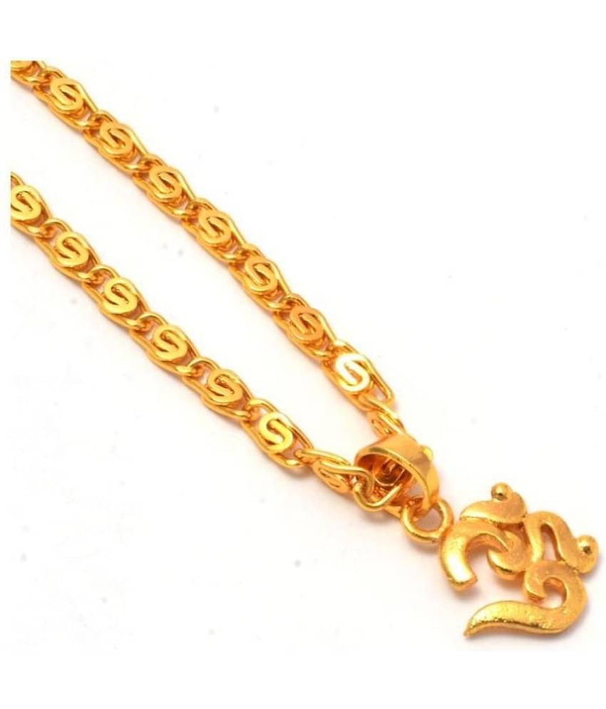 Jewar Mandi Lord Shiva Om Gold Plated Locket/Pendant with Link Chain Daily use for Men, Women & Girls, Boys