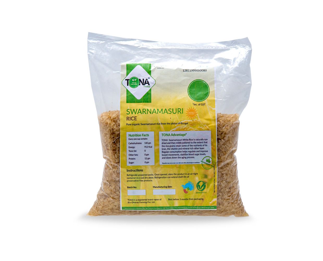Tona Organic Unpolished Swarna Masoori Rice, 1 Kg