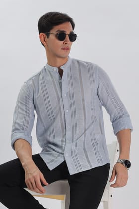 Sky Blue Jacquard Knit Shirt-S