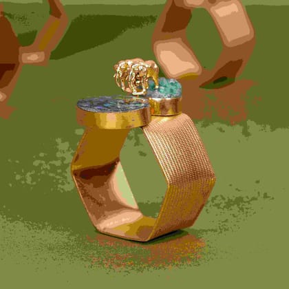 Elephant Duo Napkin Ring with Green & Blue Stones