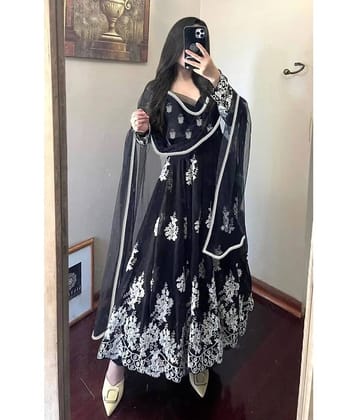kedar fab Black Anarkali Georgette Women's Stitched Ethnic Gown ( Pack of 1 )