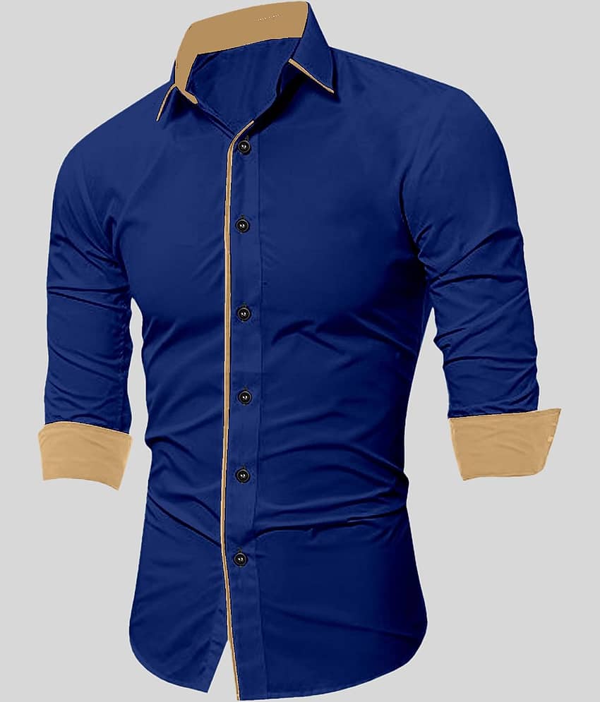 P&V CREATIONS - Blue Cotton Blend Slim Fit Men's Casual Shirt (Pack of 1)