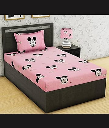 UrbanArts Microfiber 1 Single Bedsheet with 1 Pillow Cover ( Pink )