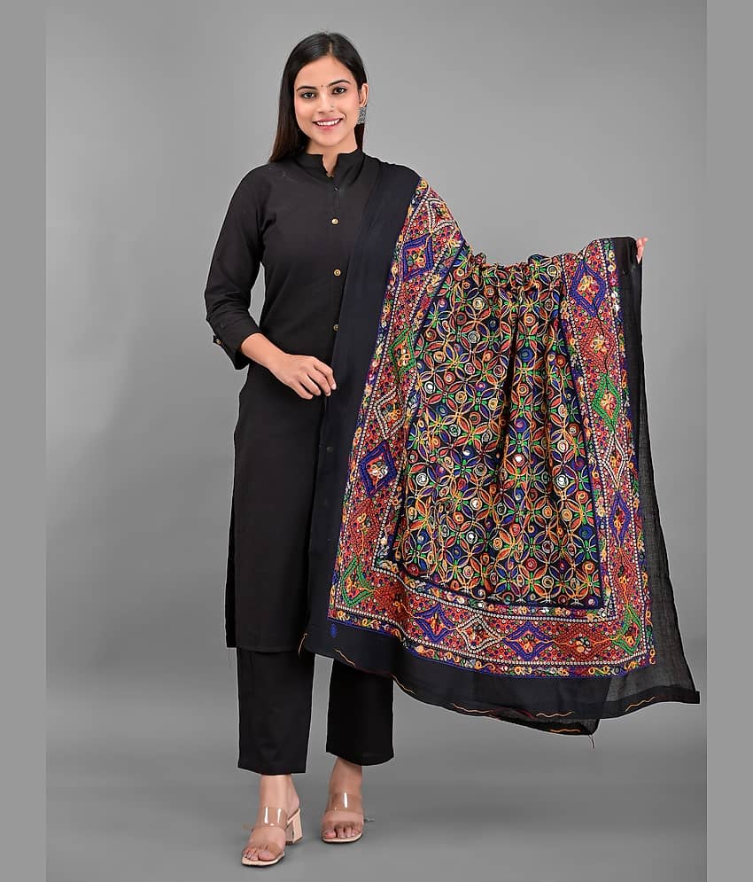 Apratim - Black Cotton Women's Dupatta - ( Pack of 1 )