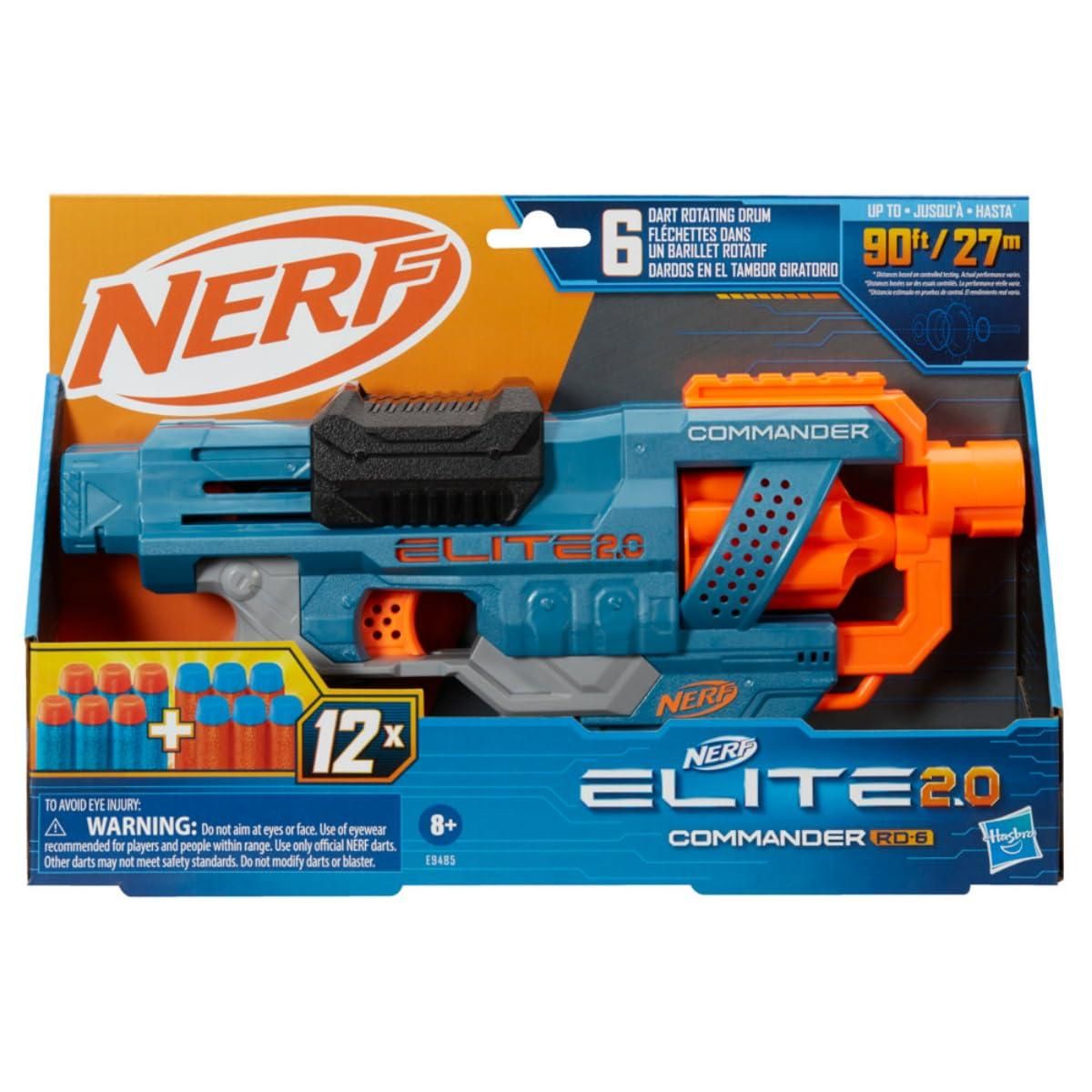 Nerf Elite 2.0 Commander Rd-6 Blaster, 12 Darts, 6-Dart Rotating Drum