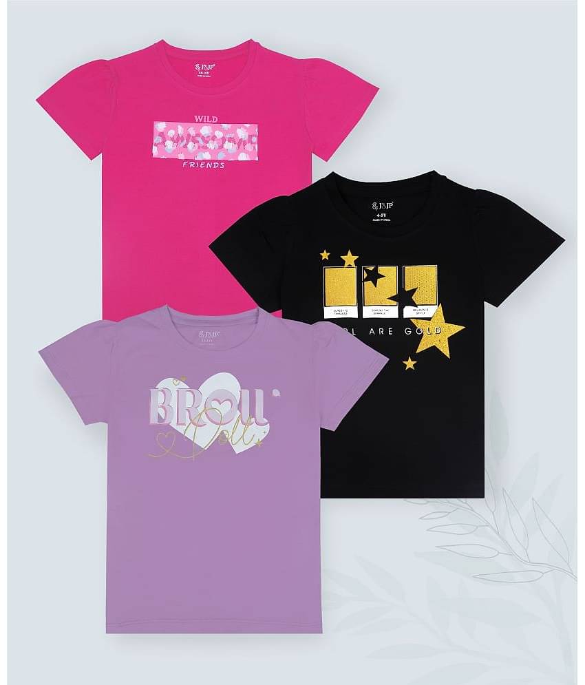 J&JP Pack of 3 Girls Cotton Blend T-Shirt ( Multicolor )