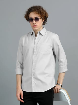 Textured Men Shirt, Regular Fit, Pure Cotton, Full Sleeve, Grey-S