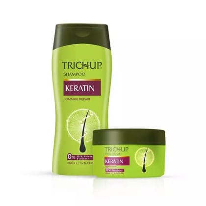 Trichup Keratin Shampoo 200ml & Hair Cream 200ml – Repair Damaged Hair, Strengthen Strands, Restore Elasticity & Reduce Breakage