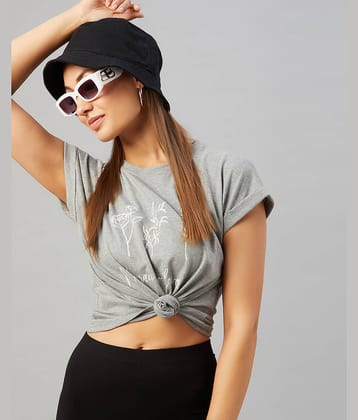 Chimpaaanzee Women Cotton Printed Regular Fit Round Neck T-Shirt ( Grey )