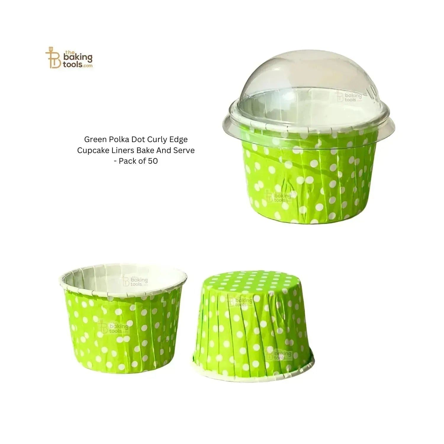 Green Polka Dot Curly Edge Cupcake Liners Bake And Serve Muffin Cup - Pack of 50-Without Lid or Cover