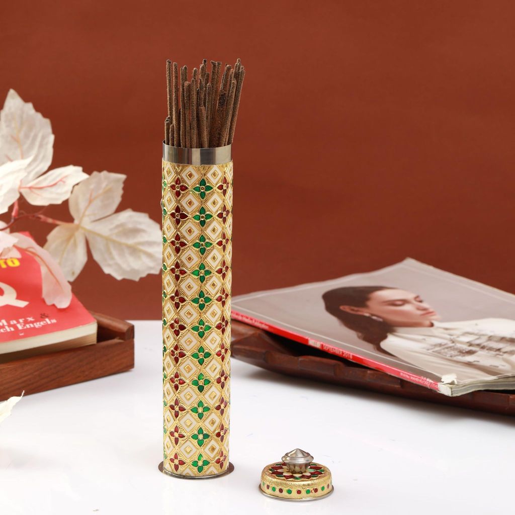 Sophisticated Home - - and - - Decor Navrang Meenakari Stainless Steel Agarbatti Storage Box Hol