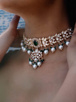 Naseem Green Kundan Necklace Set-Green