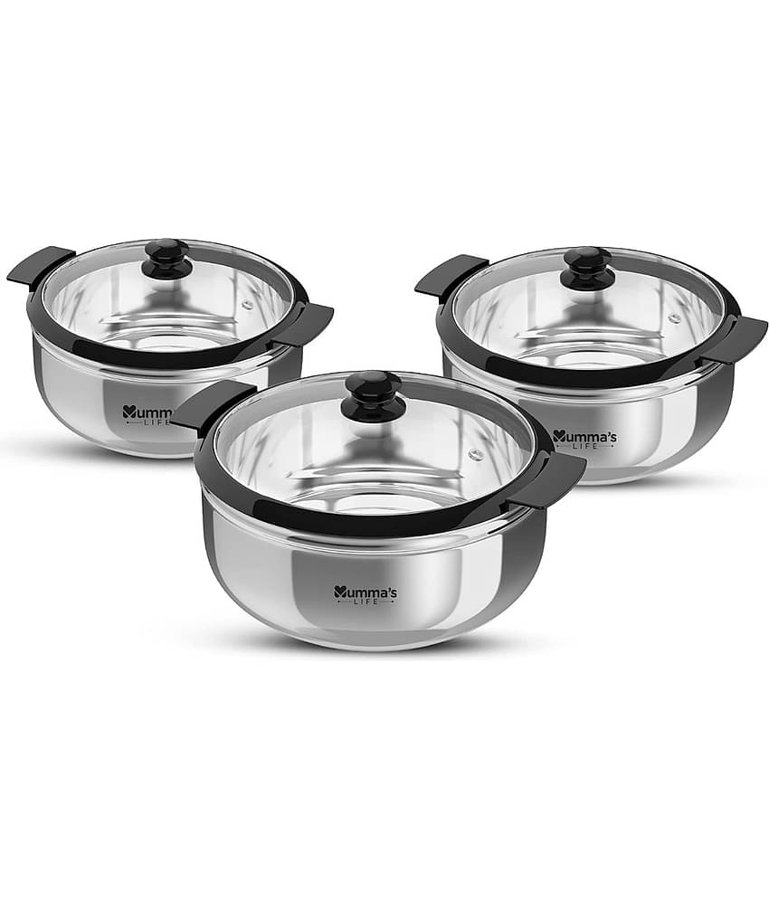 Mumma's Life Silver Steel Serve Casserole ( Set of 3 , 2500,3500,4680 mL )