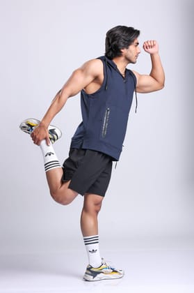 Athletic Training Sleeveless Hoodie- Navy-M