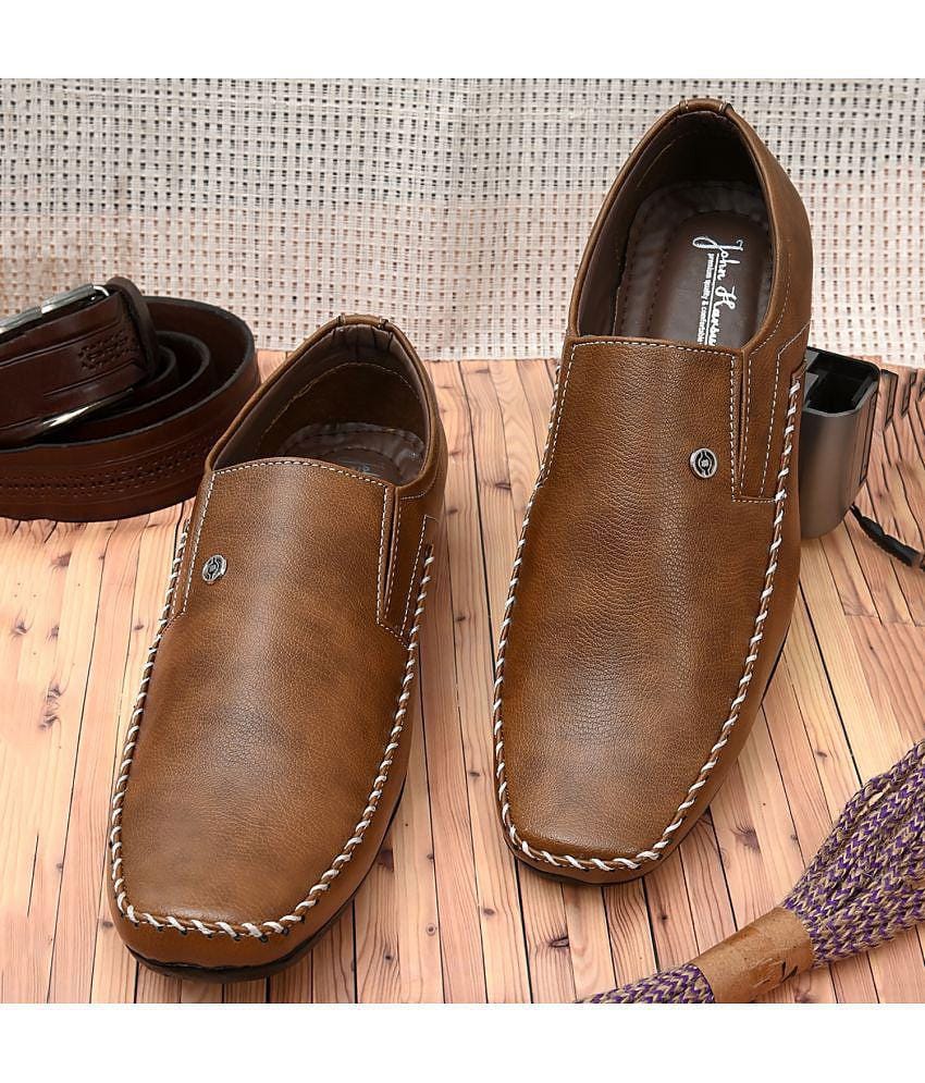 John Karsun Tan Mens Slip On Formal Shoes - None