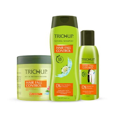 Trichup Hair Fall Control Kit โ Oil 200 ml, Shampoo 400 ml, Mask 500 ml โ Complete Herbal Hair Care Trichup Hair Fall Control Kit โ Oil 200 ml, Shampoo 400 ml, Mask 500 ml โ Complete Herbal Hair Care