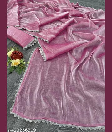 Shivadit ethnic Organza Cut Outs Saree With Unstitched Blouse Piece ( Pink )
