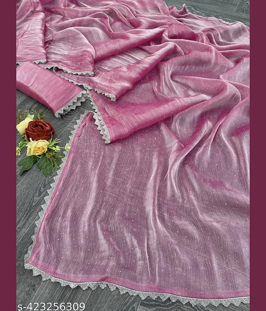 Shivadit ethnic Organza Cut Outs Saree With Unstitched Blouse Piece ( Pink )