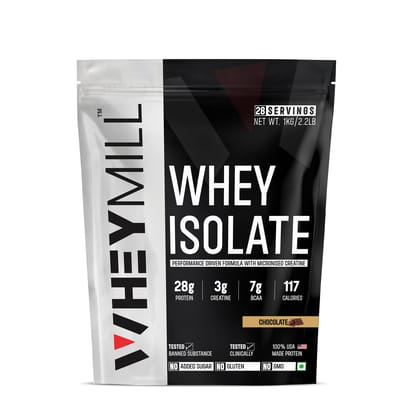 Wheymill 100% Whey Protein Isolate | 1 Kg/2.2lb | 28 Serving-1kg / Chocolate