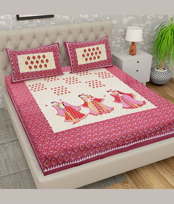 Cosito Cotton 1 Double Bedsheet with 2 Pillow Covers ( Pink )