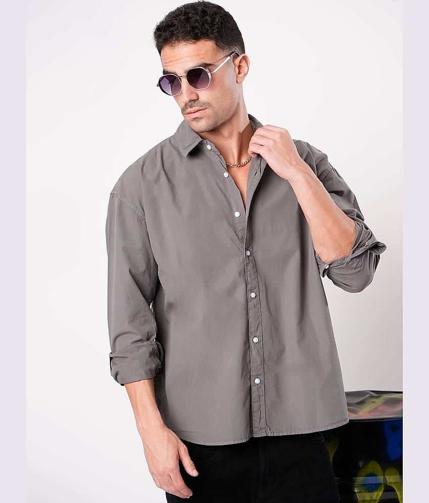 Bene Kleed 100% Cotton Oversized Fit Solids Full Sleeves Men's Casual Shirt - Grey ( Pack of 1 )