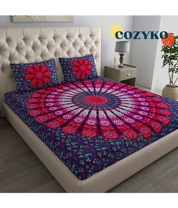 COZYKO Cotton 1 Double Queen Bedsheet with 2 Pillow Covers ( Multicolor )